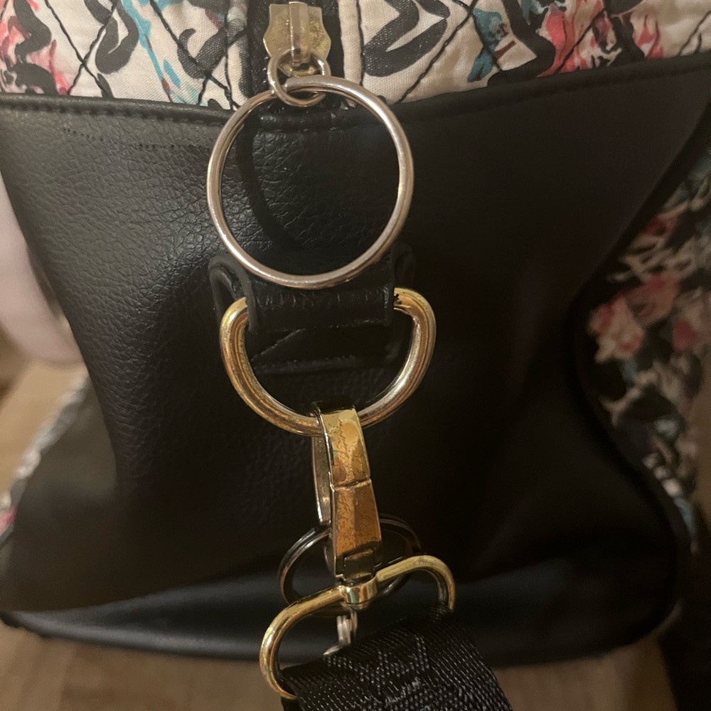 Betsey Johnson Black and‎ Pink Floral Travel Bag - Picture 7 of 11